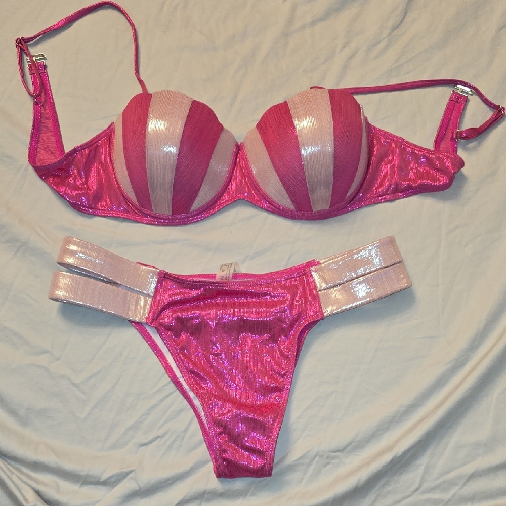 SHEIN Pink and Cream Bikini Set
